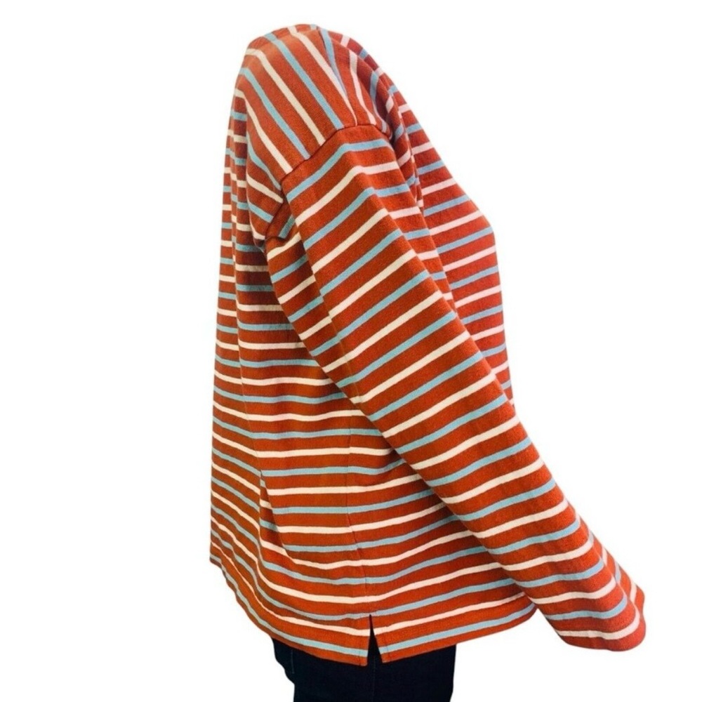 J Crew Womens Boatneck Top in Striped Mariner Cloth Orange Blue Button Size M - Picture 8 of 9